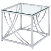 Alma Lille Glass Top Square End Table Accents Chrome