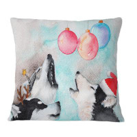 East Urban Home Three Funny Cute Husky Dogs In Christmas Hats - Traditional Printed Throw Pillow