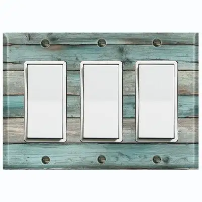 WorldAcc Metal Light Switch Plate Outlet Cover (Teal Wood Fence Brown - Triple Rocker)