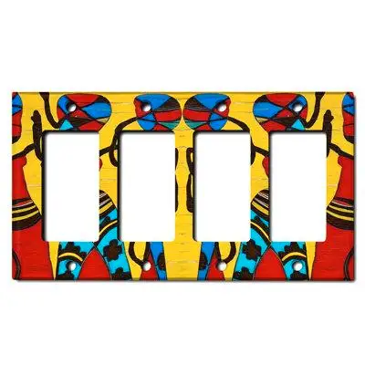 WorldAcc Metal Light Switch Plate Outlet Cover (Native African Culture Safari Yellow - Quadruple Rocker)