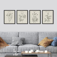 SIGNLEADER SIGNLEADER Framed Vintage Wildflower Wall Art, Set Of 4 Plant Collage Drawing Wall Decor Prints, Nature Wilde