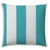 East Urban Home 17" X 17" Turquoise And White Blown Seam Striped Lumbar Indoor Outdoor Pillow
