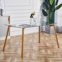 George Oliver Glass Dining Table Modern Minimalist Rectangular  for 4-6