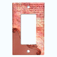 WorldAcc Metal Light Switch Plate Outlet Cover (Damask Letter Red Pink Frame    - Single Toggle)