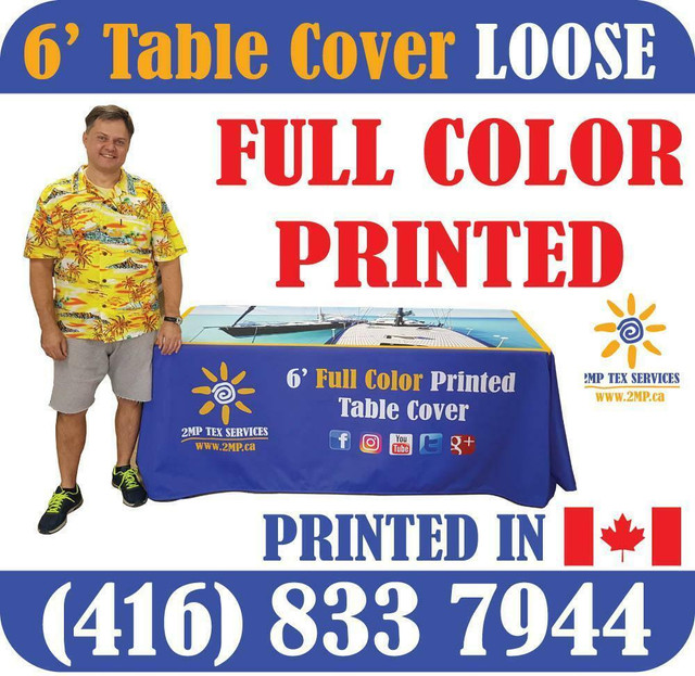 Custom Printed LOOSE Table Cover Trade Show Event Full Color In-House Dye-Sublimation Fabric Printing RE-SELLER PRICES in Other Business & Industrial