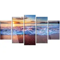 Design Art 'Blue Sea Waves During Sunset' 5 Piece Photographic Print on Metal Set