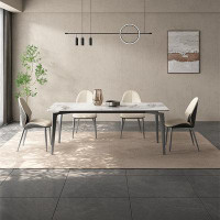 Fit and Touch 4 - Person Grey Rock Beam+Carbon Steel Dining Table Set