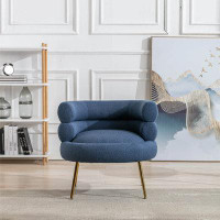 Everly Quinn Accent Barrel Chair, Modern Solid Wood Upholstered Leisure Arm Chair With Adjustable Gold Metal Legs, Thick