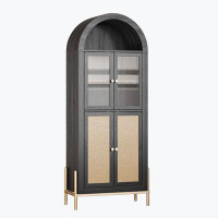 Ebern Designs 65 Inches Bookcase w/4 Doors, Glass Display, Adjustable Shelves, Black
