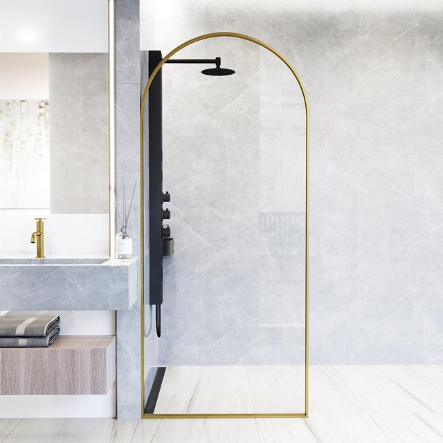 VIGO Arden 34 x 78 Fixed 10mm Frame Shower Screen in Matte Brushed Gold, Matte Black or Stainless Steel VGI in Plumbing, Sinks, Toilets & Showers - Image 3
