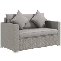 Ebern Designs Outsunny 2-seat Patio Wicker Loveseat: Outdoor Pe Rattan Sofa With Cushions & Throw Pillows For Porch, Bac