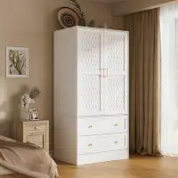 Ebern Designs Armoire Wardrobe Closet With 2 Woven Doors