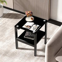 Wrought Studio Black Tempered Glass End Table Small Side Table With 2 Layer