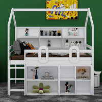 Harper Orchard Sahraoui Twin Size House Loft Bed with Multiple Storage Shelves