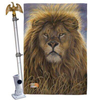 Breeze Decor Lion - Impressions Decorative Aluminum Pole & Bracket House Flag Set HS110096-BO-02