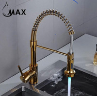 Pull-Down Spiral Flexible Kitchen Faucet 16.5 With LED Light Shiny Gold Finish.