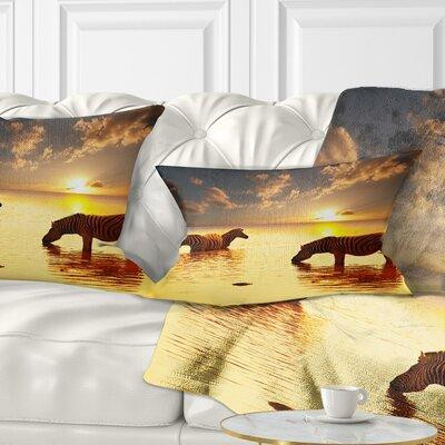 Made in Canada - East Urban Home African Zebras in Water at Sunset Lumbar Pillow in Bedding