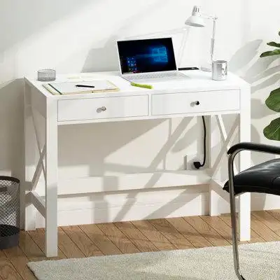 Hokku Designs 39" White Desk with Drawers,with Stable X Frame for Home Office