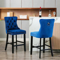 House of Hampton 2Pcs Contemporary Velvet Upholstered Barstools,Bar Chairs With Button Tufted Decoration,Nailhead Trim A