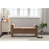 Mercer41 Teddy Fabric Storage Bench Bedroom Bench With Gold Metal Trim Strip For Living Room Bedroom Indoor,Ivory