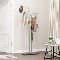 Hokku Designs Metal Coat Rack With Natural Marble Base, Entryway Coats Hanger Stand With 4 Hooks For Coats, Hats, Scarve