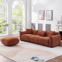Latitude Run® Mid Century Modern Couch 3-Seater Sofa With Round Ottoman