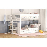 Harriet Bee Jahmila Platform Bed, Convertible Bunk Bed with Storage Staircase, Bedside Table, and 3 Drawers