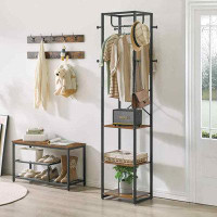 17 Stories Coat Rack with Shelves, Freestanding Hall Tree with 3 Shelves and 8 Hooks, Industrial Clothes Stand