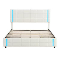 Latitude Run® Queen Size Upholstered Platform Bed With LED Lights And USB Charging