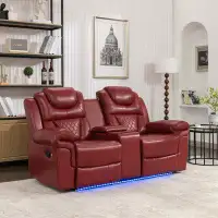 Wildon Home® Manual Recliner Loveseat with Hide-Away Storage, Cup Holders and LED Light Strip