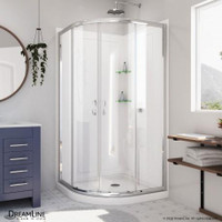Prime 33x33, 36x36 or 38x38 78 3/4 Shower Enclosure, Base, & White Wall Kit in 4 Finishes & Clear of Frosted Glass  DLG