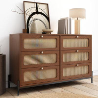 Bay Isle Home™ Contemporary Rattan Wood 6-Drawer Dresser - Modern Wood Storage Cabinet Sideboard