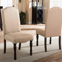 Wenty Set Of 2 Fabric Upholstered Dining Chairs In Antique Cherry And Beige