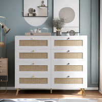 Bay Isle Home™ Dresser Dresser With 8 Rattan Drawers, Golden Legs And Handles