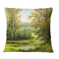 East Urban Home Beautiful Summer River Through Trees Landscape - Country Printed Throw Pillow