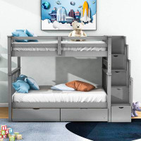 Harriet Bee Full Over Full Bunk Bed,Wood Bunk Bed With Shelves And Drawers