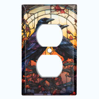WorldAcc Metal Light Switch Plate Outlet Cover (Halloween Spooky Raven Birds - Single Duplex)