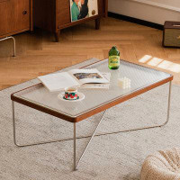 Everly Quinn Simple Nordic Glass Coffee Table Living Room Home Vintage Solid Wood Creative Coffee Table