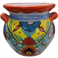 Bungalow Rose Indoors/Outdoors Handmade Jumbo-Sized Rainbow Mexican Colours Talavera Ceramic Garden Pot
