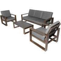 Orren Ellis Aluminum 4 Pieces Patio Furniture Set with 2 Armchair + 3 Seaters