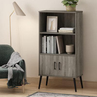 Rubbermaid Claude Mid Century Style Accent Wooden Leg Bookcase Cabinet With Storage Organizer Shelves, Espresso