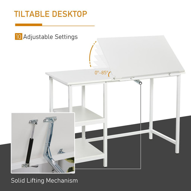 HOMCOM Computer Desk with Storage Shelves, Drafting Table with Adjustable Tiltable Tabletop, Home Office Desk, White | A in Hobbies & Crafts - Image 4