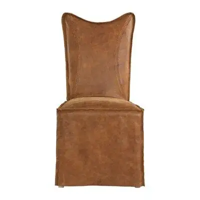 Red Barrel Studio Leather Upholstered Parsons Chair in Ivory