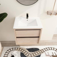 Latitude Run® 24'' Single Sink Wall Mounted Bathroom Vanity, Floating with 2 Drawers and Ceramic Basin Sink Top