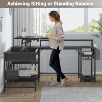 Latitude Run® L Shaped Desk with Lift Top, Reversible Corner Office Desk, L Shaped Desk with Storage Shelves