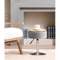 Everly Quinn Round Storage Vanity Stool, 360°Swivel Height Adjustable Stool Chair, Light Grey