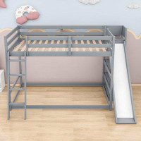 Harriet Bee Jimmie Full over Full Wood Bunk Bed with Ladder, Slide and Shelves