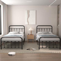 August Grove 2 Piece Twin Metal Bed Frame With Headboard And Footboard Heavy Duty No Box Spring Needed