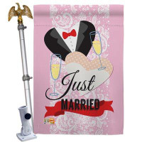 Breeze Decor Just Married - Impressions Decorative Aluminum Pole & Bracket House Flag Set HS115102-BO-02