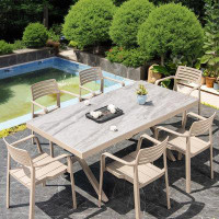 Hokku Designs 6_Patio Leisure Outdoor Balcony Tables And Chairs Slate Table Top And PVC Chairs_35.43" D x 70.87" W x 29.